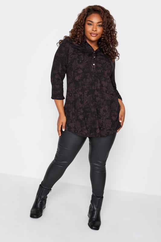 YOURS Plus Size Black Floral Print Jersey Shirt | Yours Clothing 2