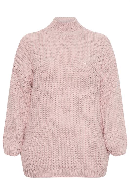 YOURS Curve Pink Funnel Neck Oversized Knitted Jumper | Yours Clothing 5