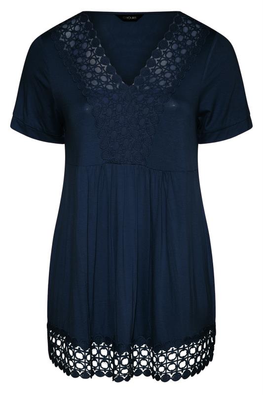 Plus Size Navy Blue Crochet Detail Peplum Tunic | Yours Clothing 6