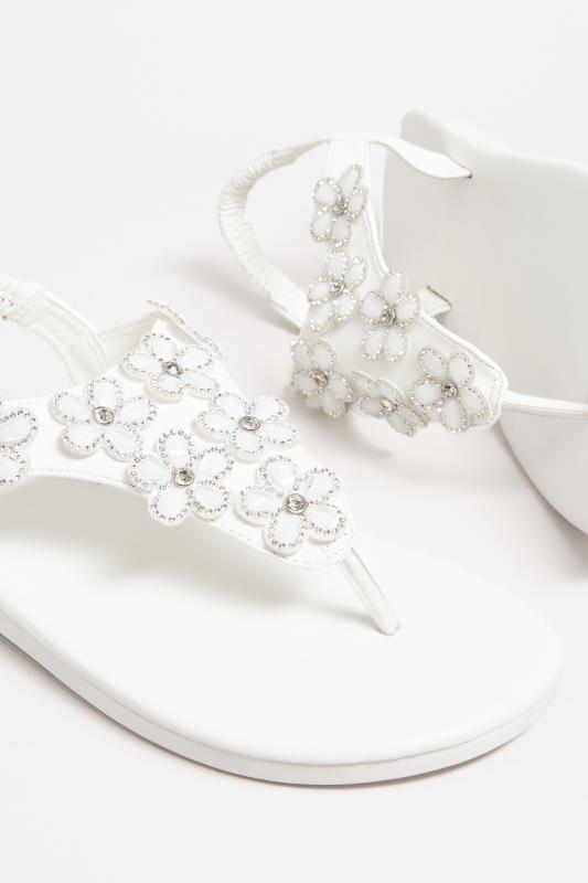 Plus Size White Diamante Flower Sandals In Wide E Fit & Extra Wide EEE Fit | Yours Clothing 5