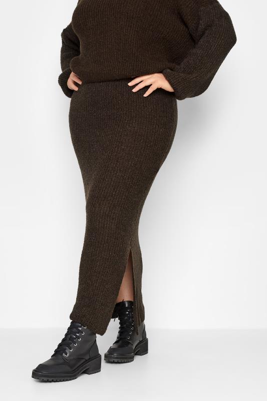 Tall  LTS Tall Chocolate Brown Midi Knitted Skirt