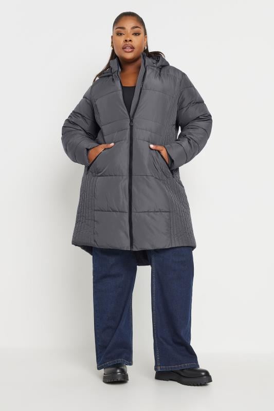 YOURS Curve Grey Midi Padded Coat | Yours Clothing 1