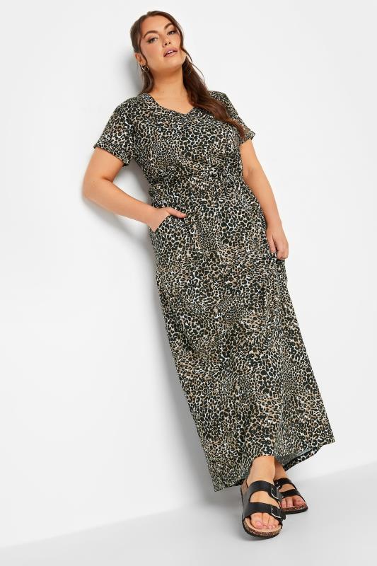 YOURS Curve Brown Leopard Print Maxi T-Shirt Dress | Yours Clothing 3