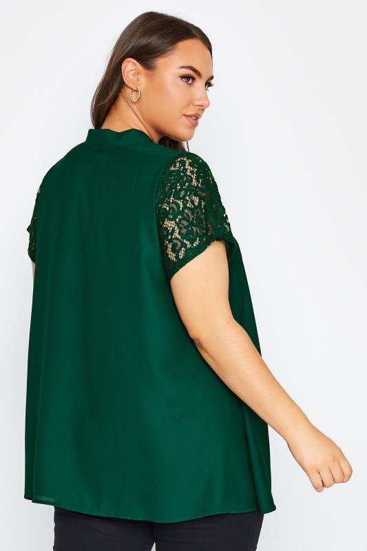 LIMITED COLLECTION Curve Forest Green Lace Insert Blouse 3