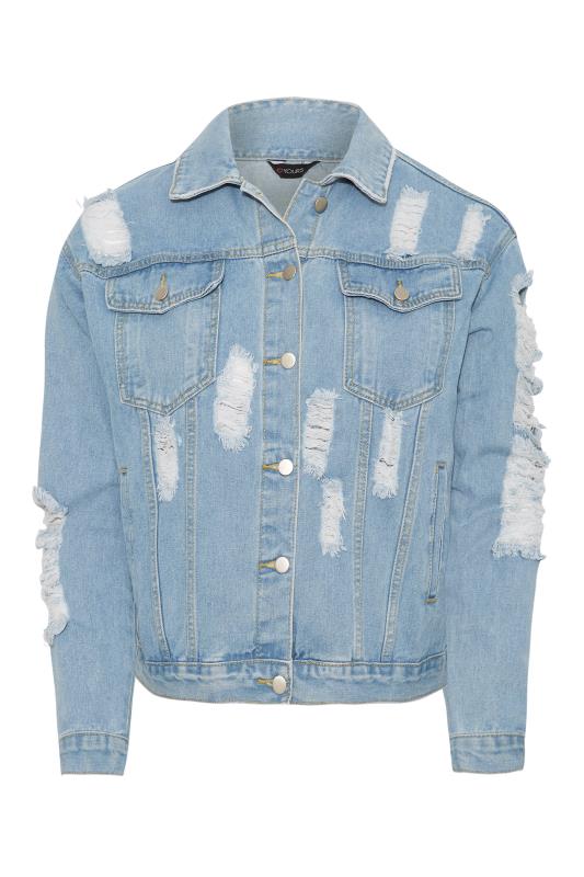 Plus Size Blue Distressed Denim Jacket | Yours Clothing 6