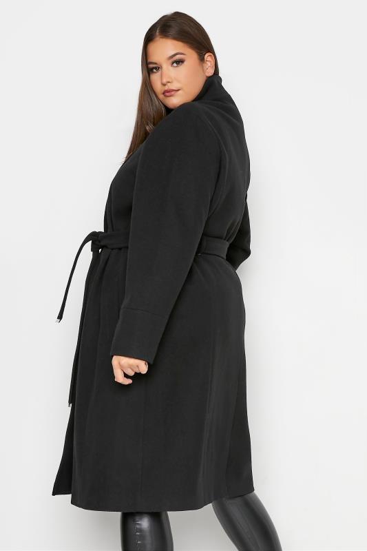 Plus Size Black Belted Wrap Coat | Yours Clothing 3