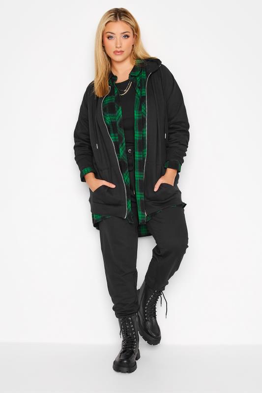 Plus Size Green & Black Check Brushed Boyfriend Shirt | Yours Clothing 2