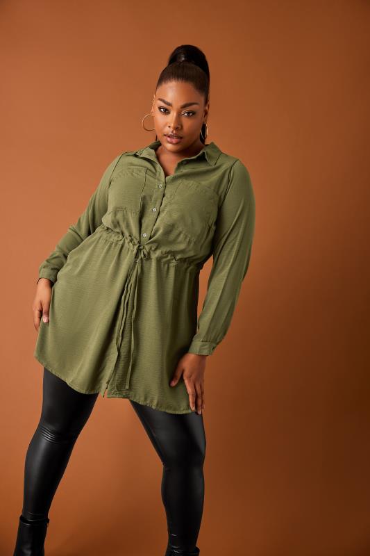 YOURS Curve Plus Size Khaki Green Utility Tunic Shirt | Yours Clothing  9