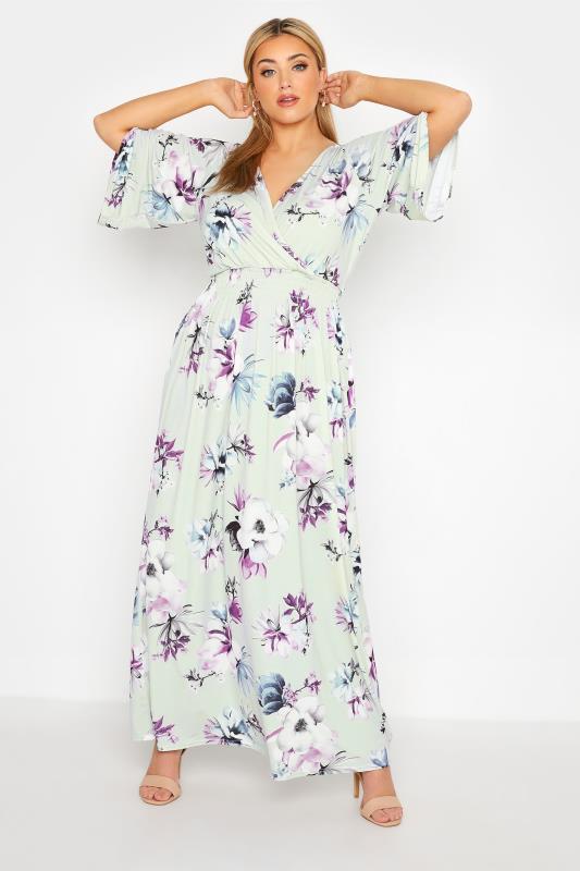 YOURS LONDON Curve Mint Green Floral Shirred Waist Maxi Dress 1