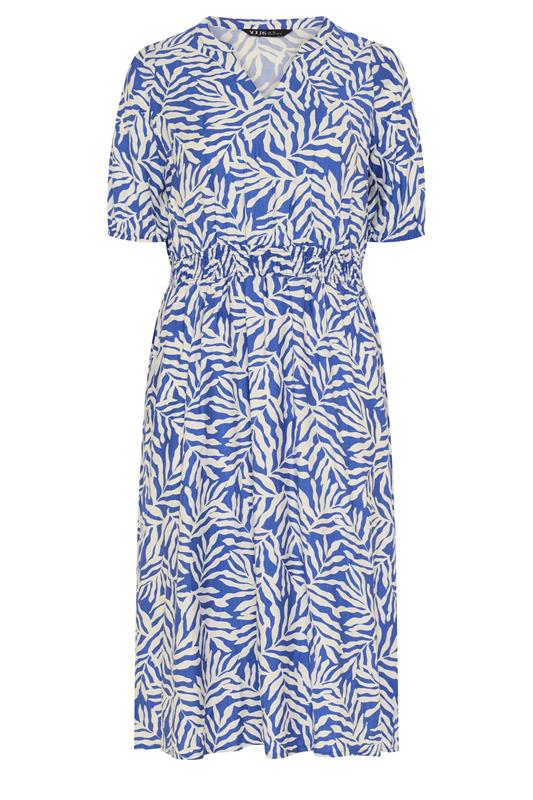 YOURS Plus Size Blue Leaf Print Notch Neck Dress | Yours Clothing 5