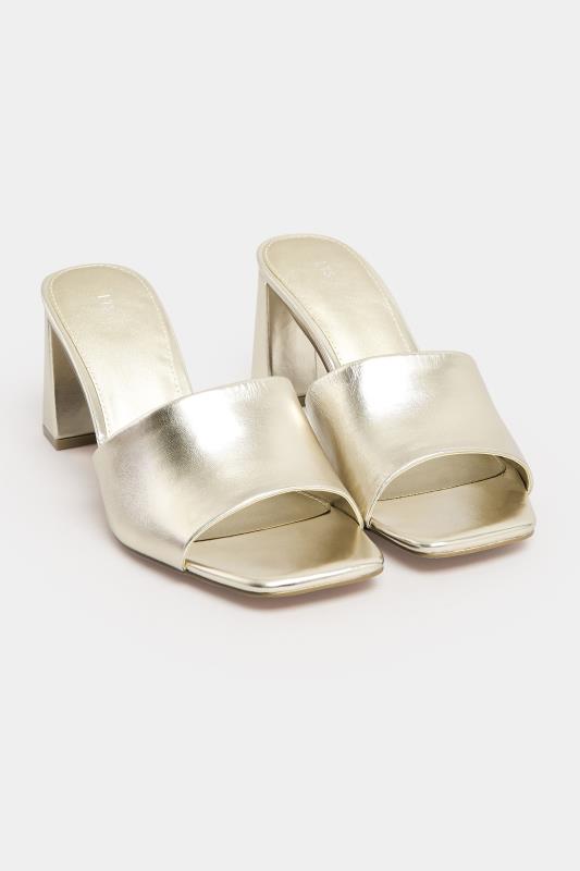 LTS Gold Faux Leather Block Heel Mules In Standard Fit | Long Tall Sally 2