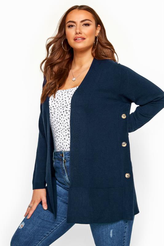 Cardigan Bleu Marine Boutons Sur Les Cotes Grande Taille 44 64 Yours Clothing