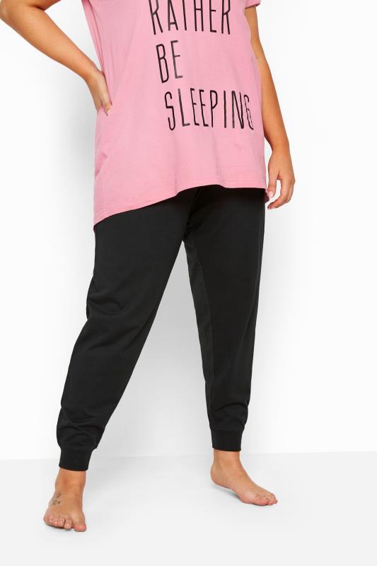 Plus Size Black Cuffed Pyjama Bottoms | Yours Clothing 1