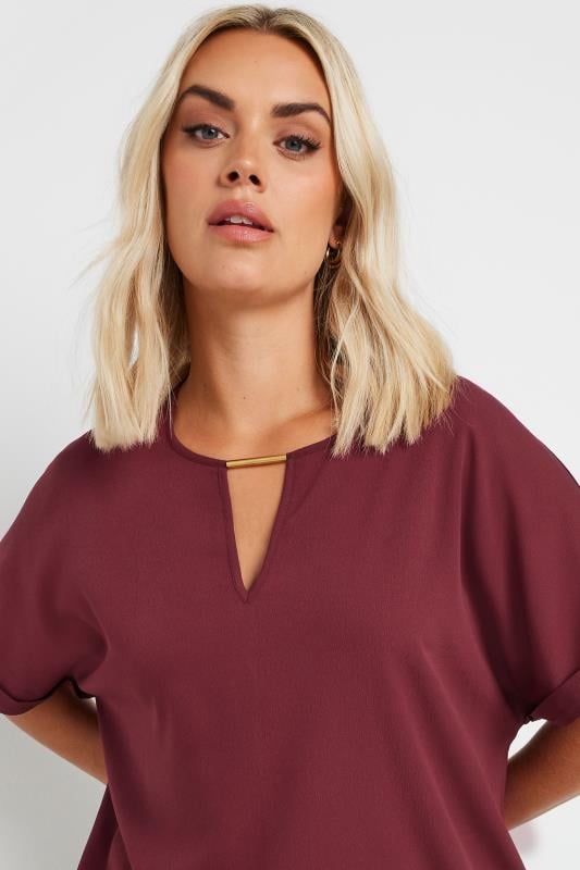 YOURS Plus Size Wine Red Metal Trim Blouse | Yours Clothing 4