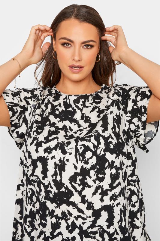 Curve Black & White Abstract Print Frill Shoulder Blouse 4