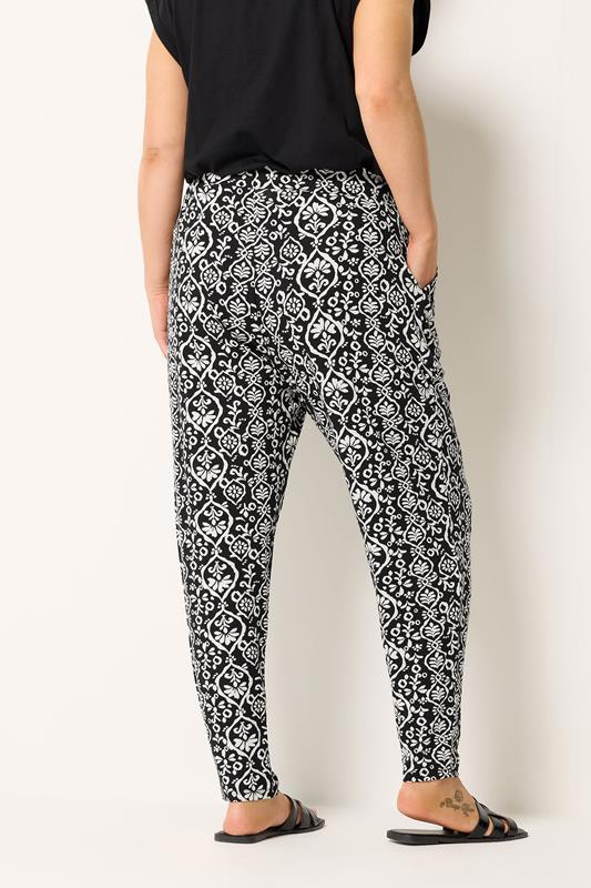YOURS Plus Size Black Ikat Print Harem Trousers | Yours Clothing 2