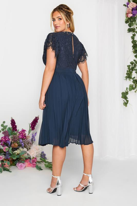 YOURS LONDON Curve Navy Blue Lace Wrap Pleated Midi Dress | Yours Clothing 3