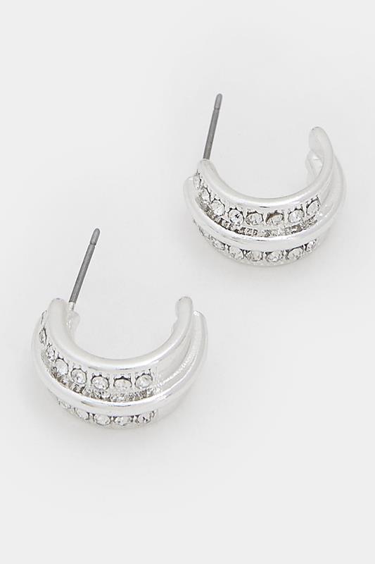 Silver Tone Diamante Hoop Earrings | Yours Clothing 2