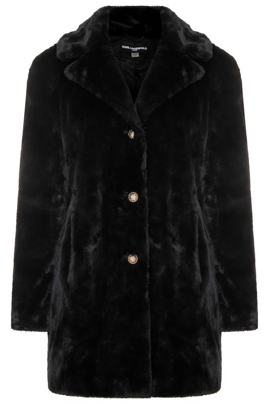 KARL LAGERFELD PARIS Black Longline Faux Fur Coat | Long Tall Sally