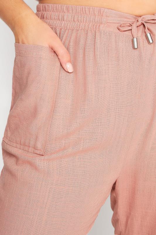 Plus Size Rose Pink Linen Blend Joggers | Yours Clothing  3