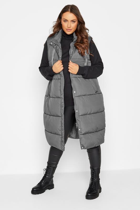 Plus Size Grey Maxi Panelled Puffer Gilet | Yours Clothing 2