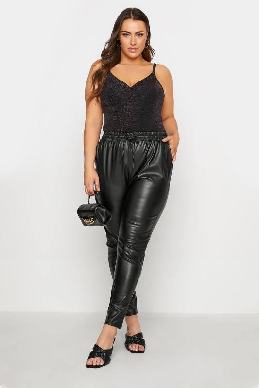 Plus Size Black Faux Leather Joggers | Yours Clothing 2