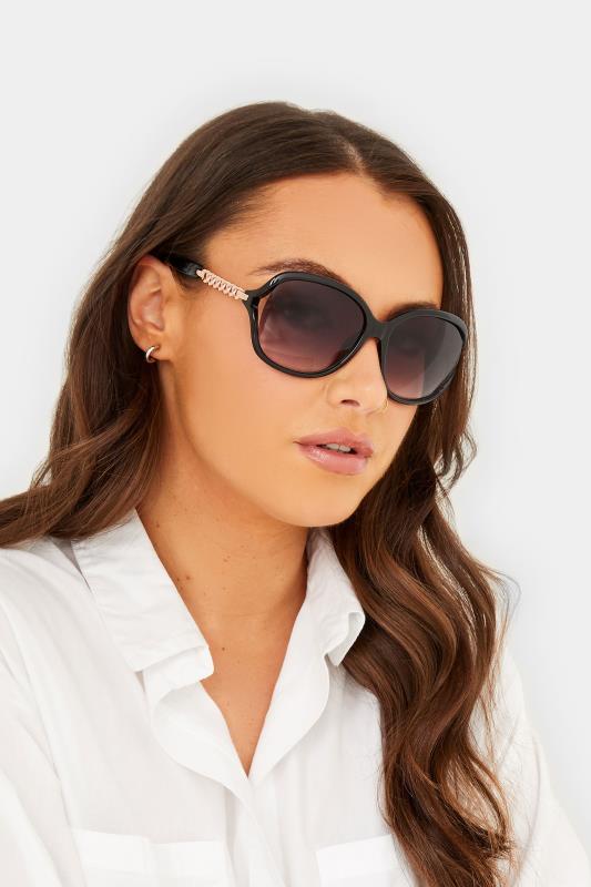 Plus Size  Black Oversized Chain Detail Sunglasses