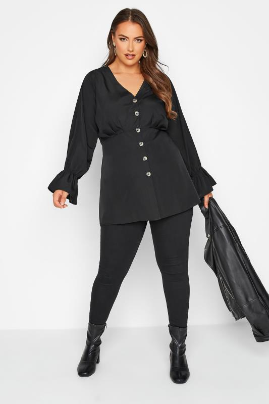 LIMITED COLLECTION Curve Black Long Sleeve Button Blouse 2