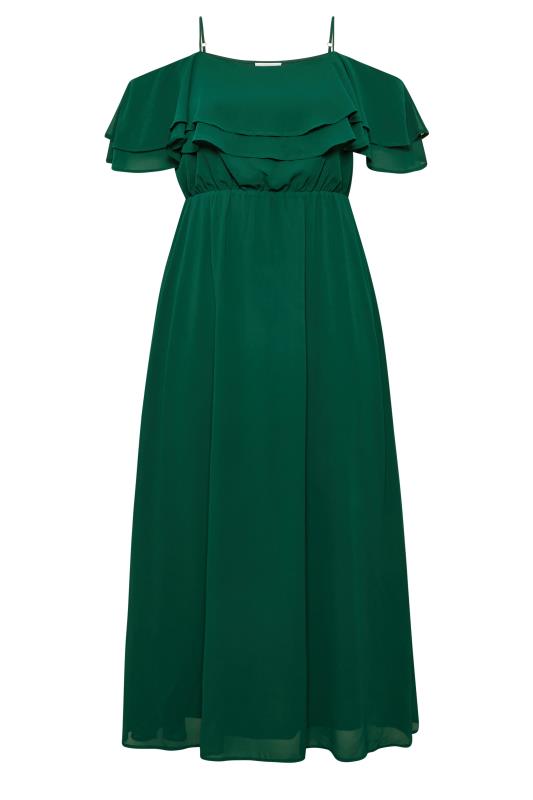 YOURS LONDON Plus Size Forest Green Bardot Ruffle Maxi Dress | Yours Clothing 6