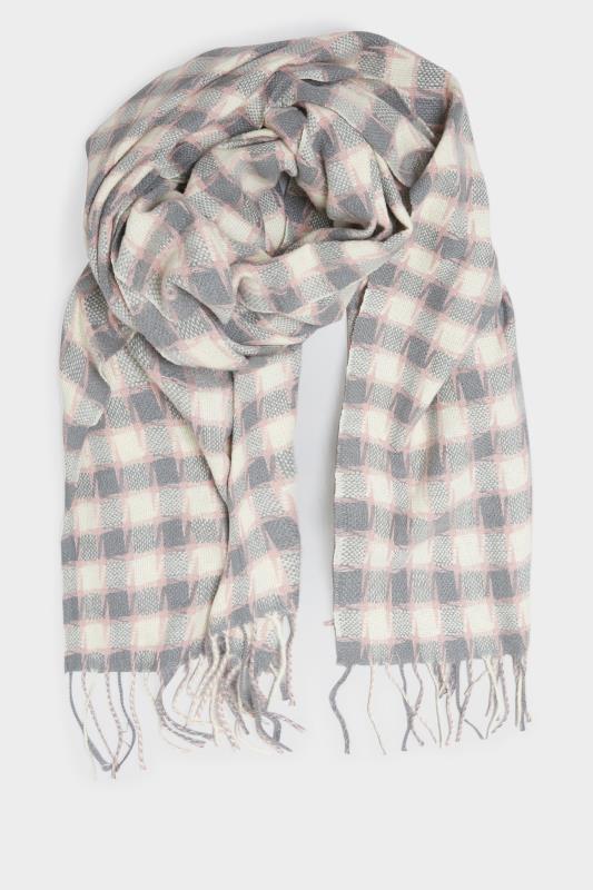 Plus Size Neutral Check Tassel Scarf | Yours Clothing 2