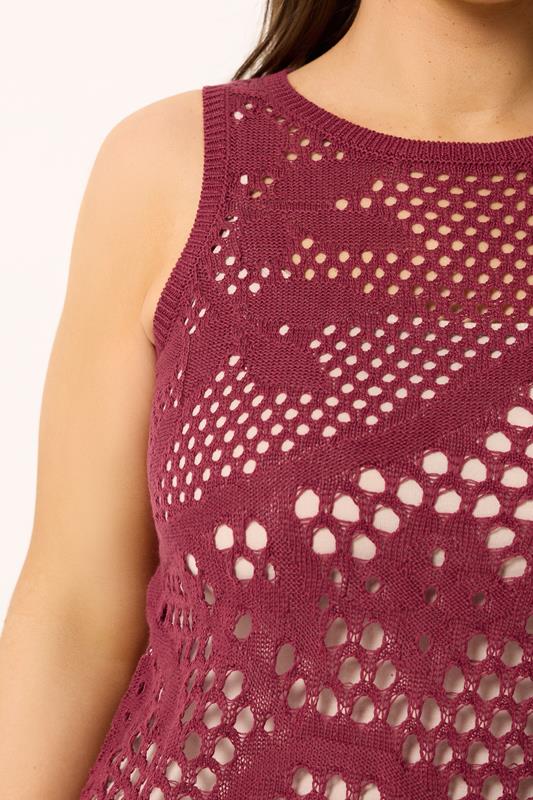 YOURS Plus Size Burgundy Red Knitted Stitch Detail Vest Top | Yours Clothing 5