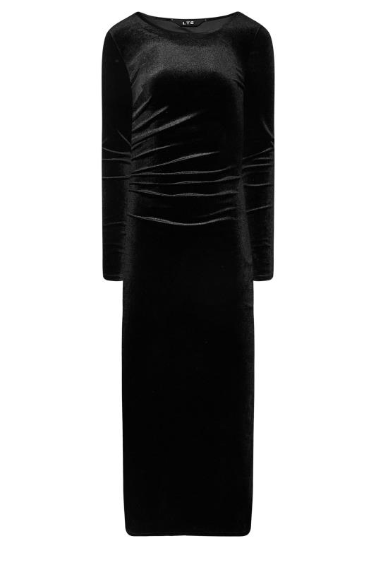 LTS Tall Black Ruched Velvet Midi Dress 6