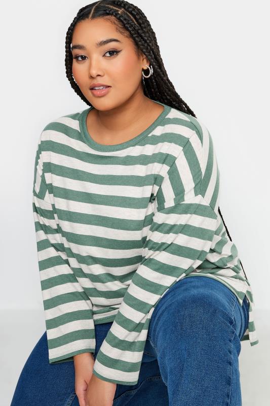 YOURS Plus Size Green Stripe Print Top | Yours Clothing 4