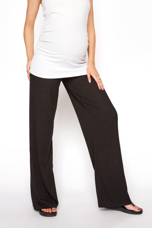LTS Tall Maternity Black Ribbed Wide Leg Trousers 3