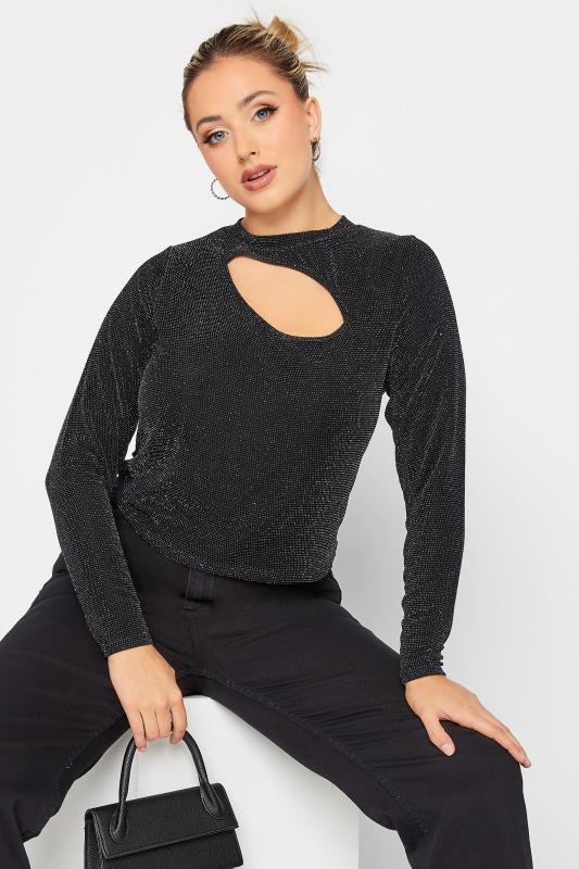 LIMITED COLLECTION Plus Size Black Glitter Cut Out Crop Top | Yours Clothing 4