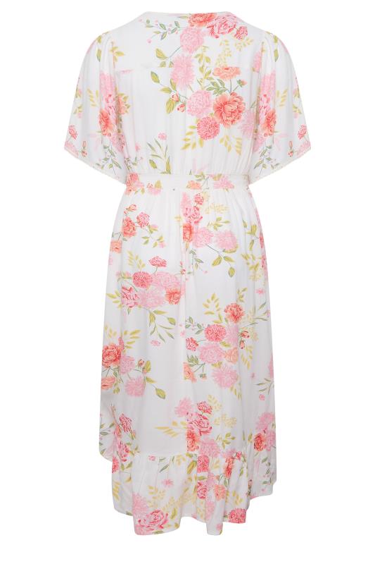 YOURS Plus Size White Floral Print Dipped Hem Midi Dress | Yours Clothing 7