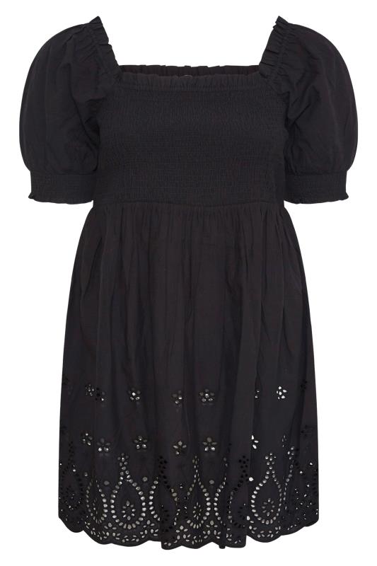 Plus Size Black Shirred Broderie Anglaise Top |  Yours Clothing 6