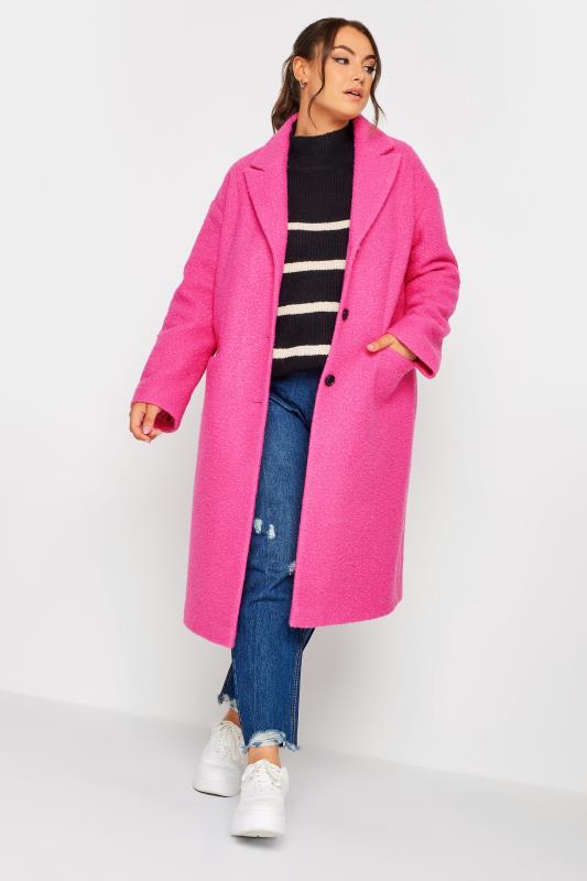 YOURS Plus Size Pink Boucle Coat | Yours Clothing 2