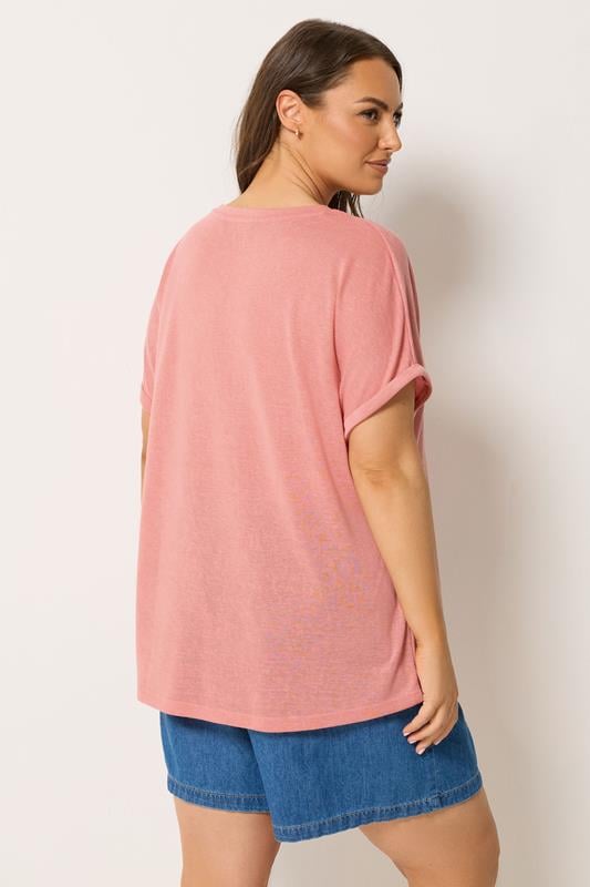 YOURS Plus Size Pink Linen Look T-Shirt | Yours Clothing 2