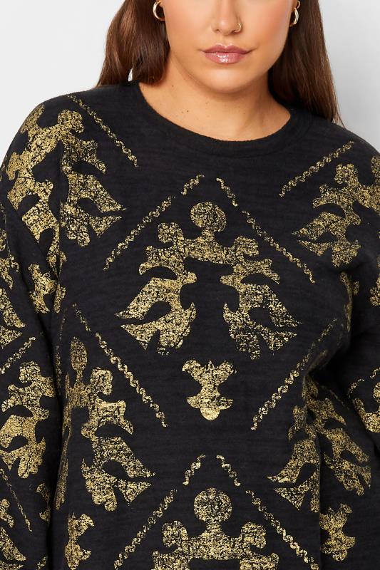 YOURS LUXURY Plus Size Curve Black & Gold Filigree Print Soft Touch Jumper | Yours Clothing 5
