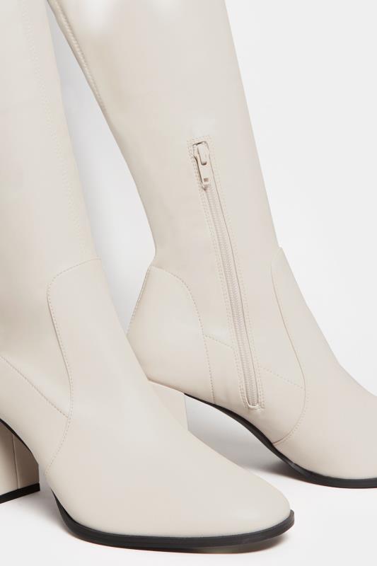 LTS Cream Heeled Over The Knee Boots In Standard D Fit | Long Tall Sally 5