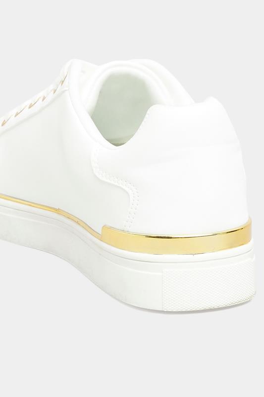 Plus Size White & Gold Hardware Trainers In Extra Wide Fit | Yours Clothing 4