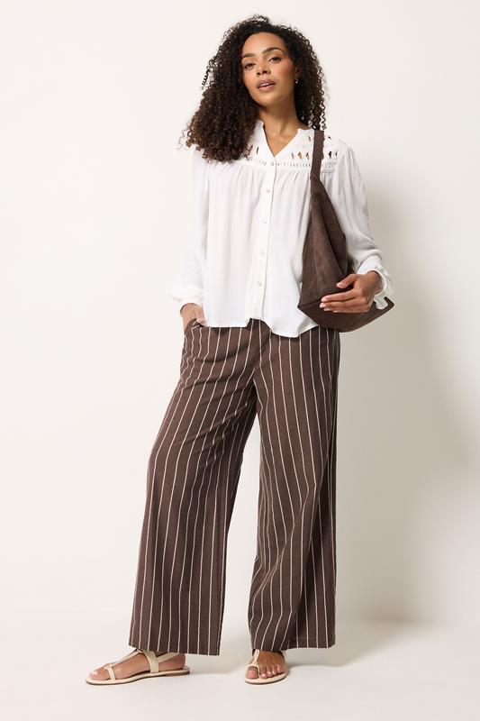  M&Co Chocolate Brown Stripe Wide Leg Trousers
