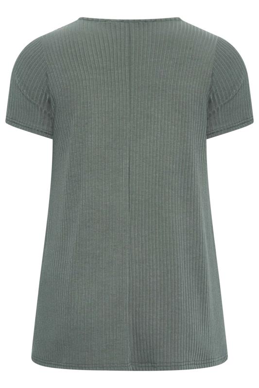 YOURS Plus Size Sage Green Ribbed T-Shirt | Yours Clothing 9