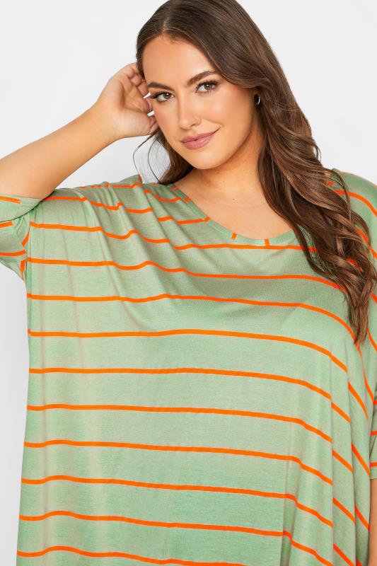 YOURS Plus Size Green Stripe Dipped Hem Tunic Top | Yours Clothing 4