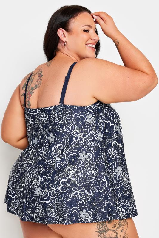 YOURS Plus Size Blue Floral Print A-Line Tankini Top | Yours Clothing 5