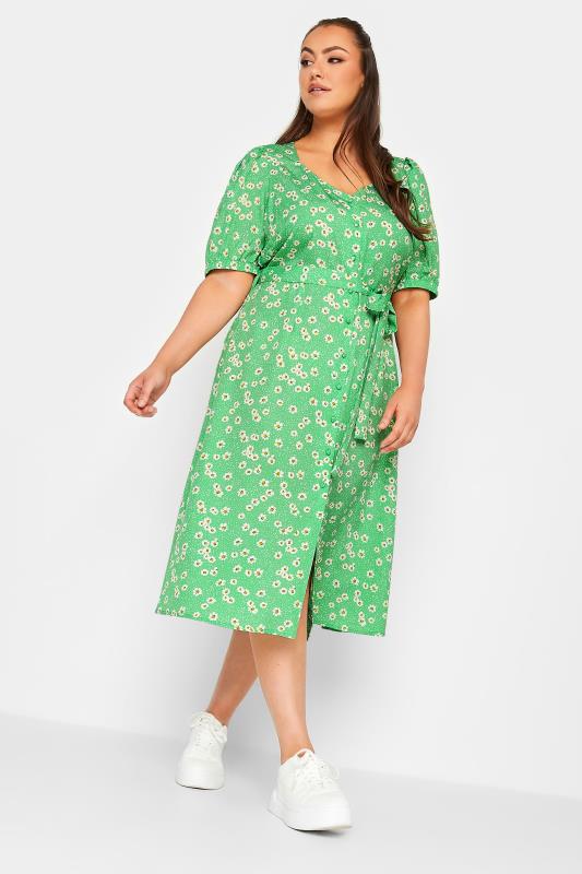  Grande Taille LIMITED COLLECTION Curve Green Sweetheart Neckline Floral Print Tea Dress