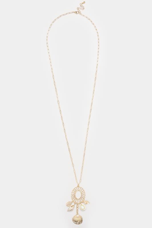 Gold Tone Shell Pendant Long Necklace | Yours Clothing 2