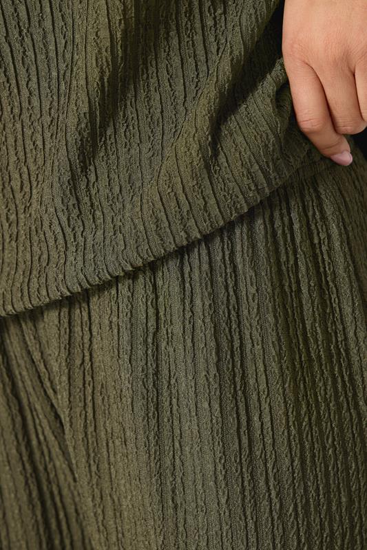 M&Co Petite Khaki Green Textured Wide Leg Trousers | M&Co 4