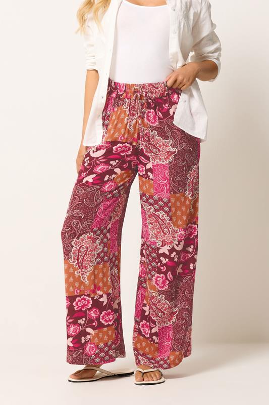 M&Co Red Abstract Floral Print Wide Leg Trousers | M&Co 1